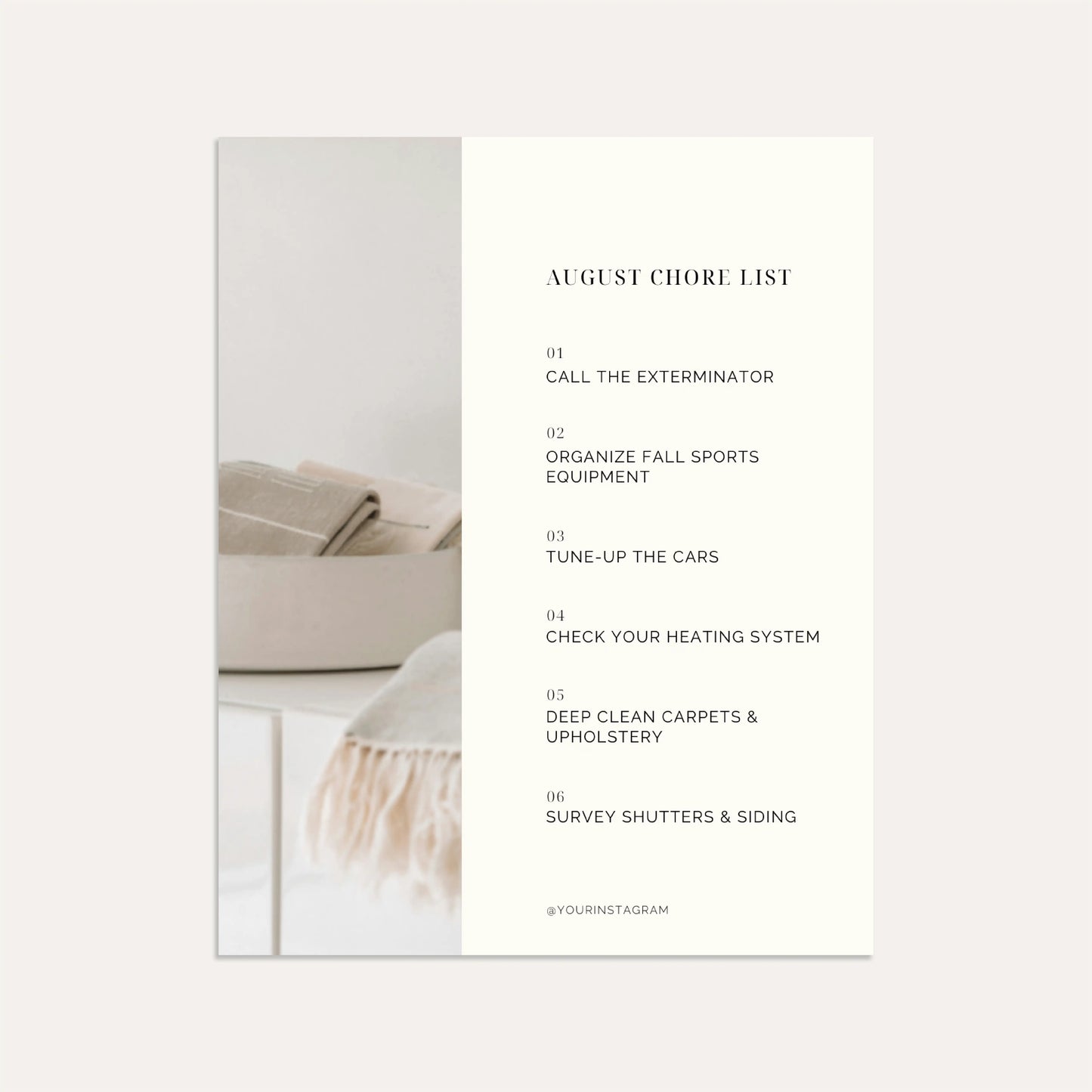 August Chore List- Linen